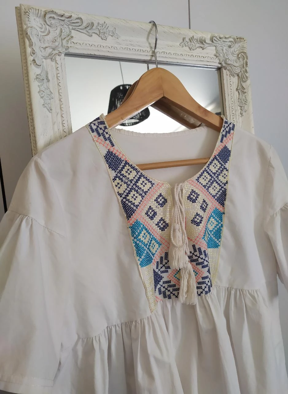 Boho Embroidered Cotton Blouse Made in Italy M